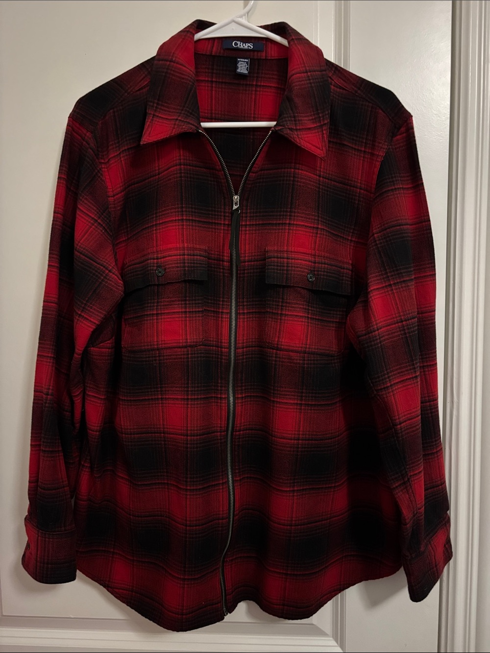 Chaps Red and Black Plaid Zip Shirt Jacket